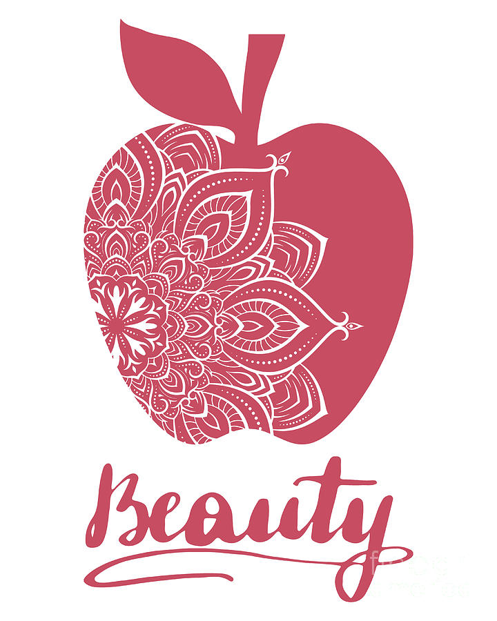 Fruit Digital Art - Mandala apple unisex tshirt, mandala tee womans gift ideas, beauty apple mandala shirt apple graphic by Mounir Khalfouf