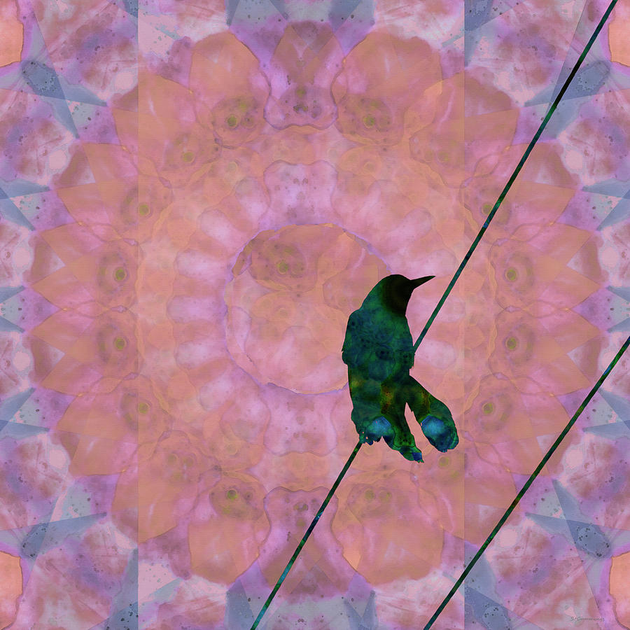 Mandala Art - Bird On A Wire - Sharon Cummings Painting by Sharon Cummings
