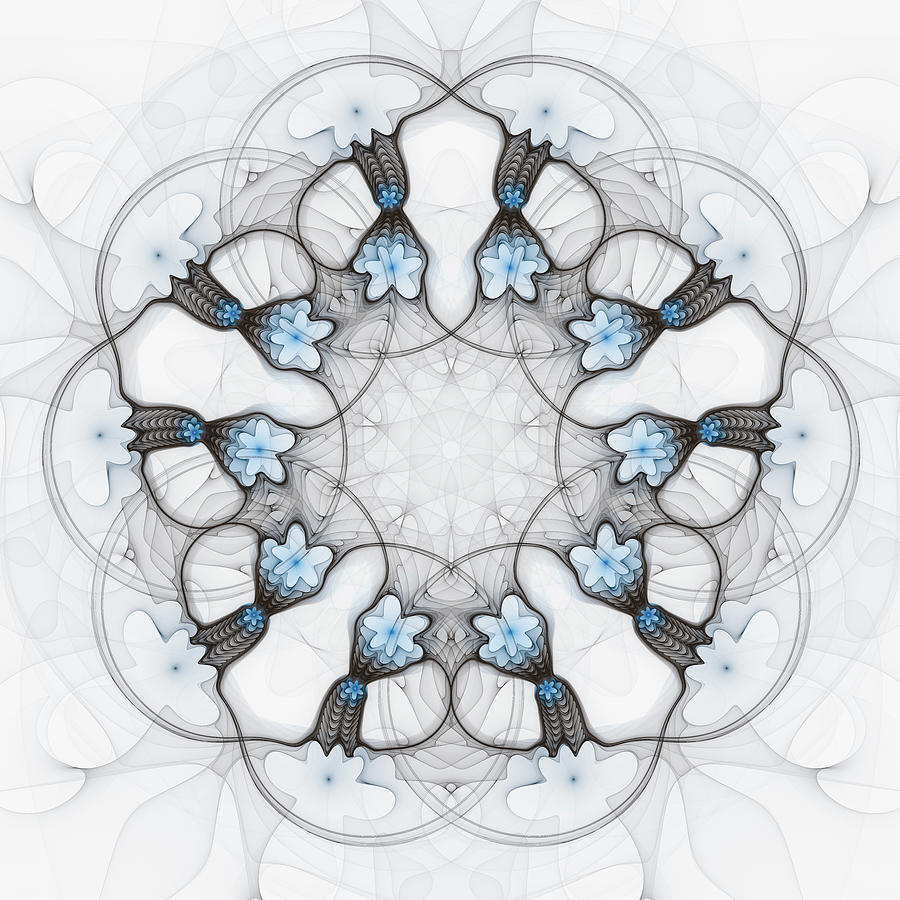 Mandala Art Fractal Style light blue and white Digital Art by Matthias Hauser