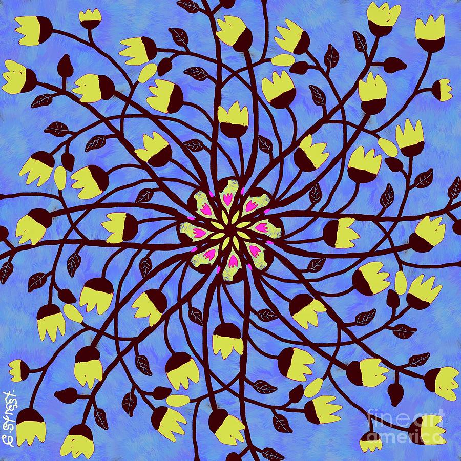 Mandala Bell Flower Blue Digital Art