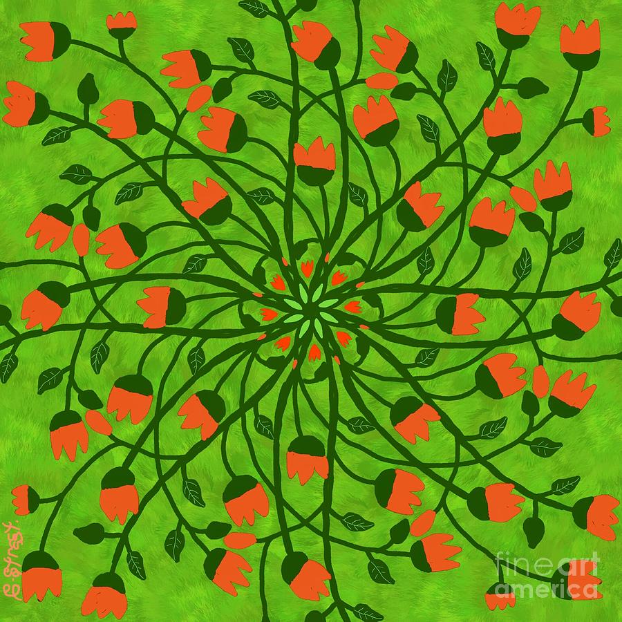 Mandala Bell Flower Green Digital Art