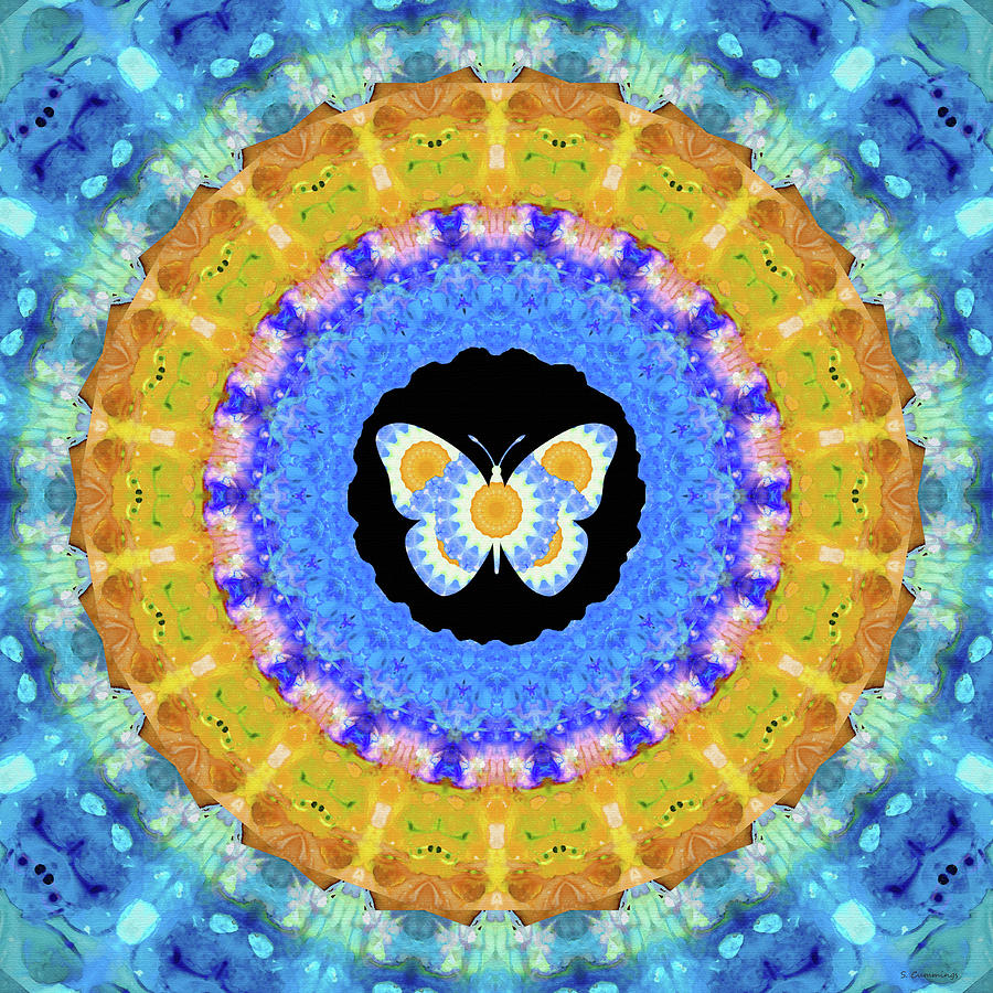 Mandala Butterfly Art - Freedom - Sharon Cummings Painting by Sharon Cummings