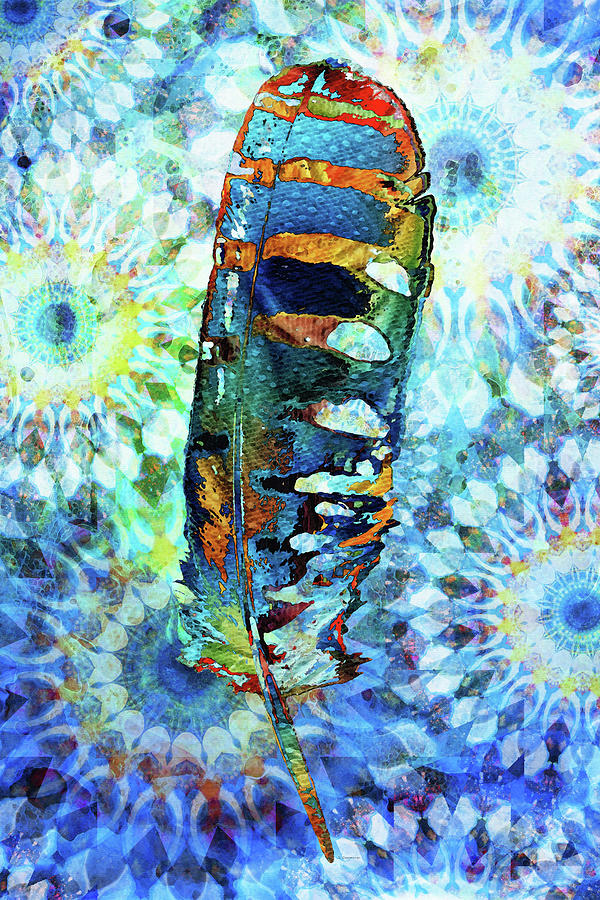 Mandala Feather Art Painting by Sharon Cummings