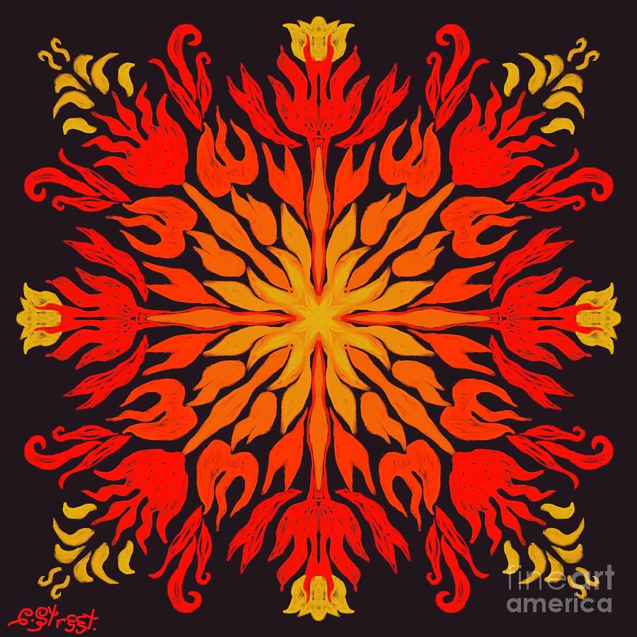 Mandala Flower On Fire Digital Art