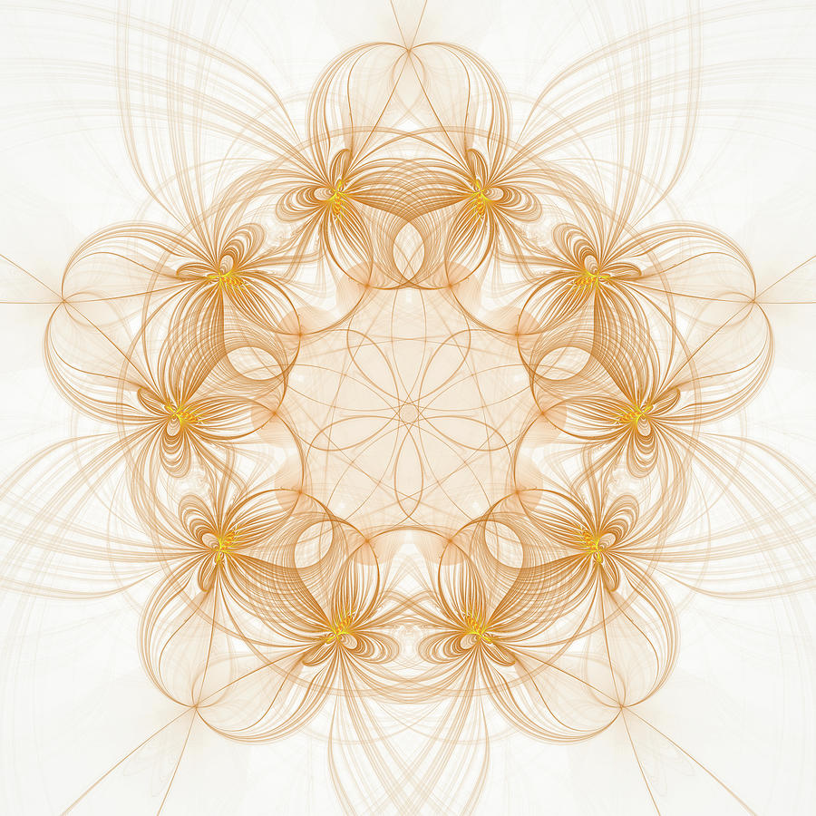 Mandala Fractal Elegant Golden and White Digital Art by Matthias Hauser