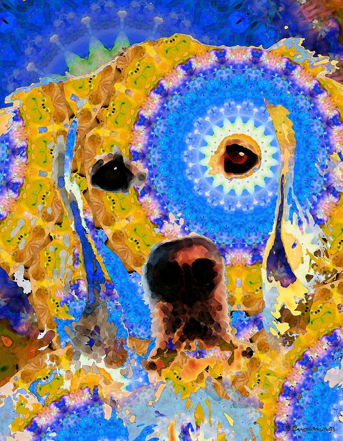 Primary Colors Painting - Mandala Golden Retriever Dog - Sharon Cummings by Sharon Cummings