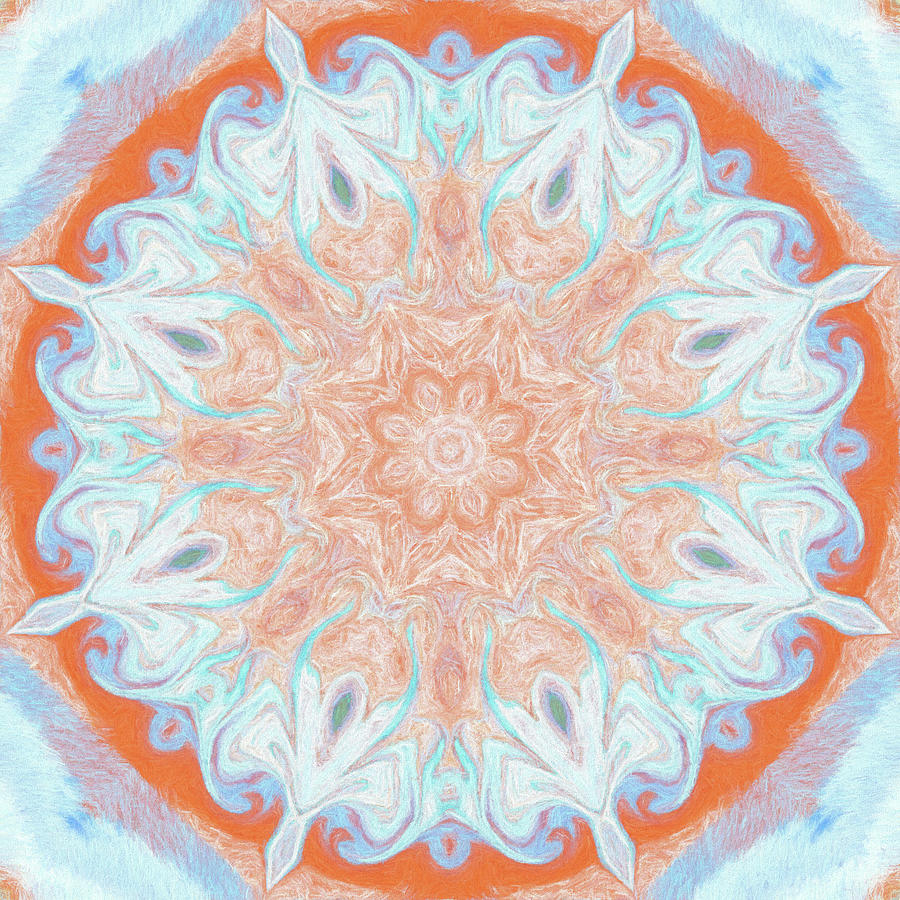 Mandala in Orange and Light Blue Digital Art by Irene Moriarty