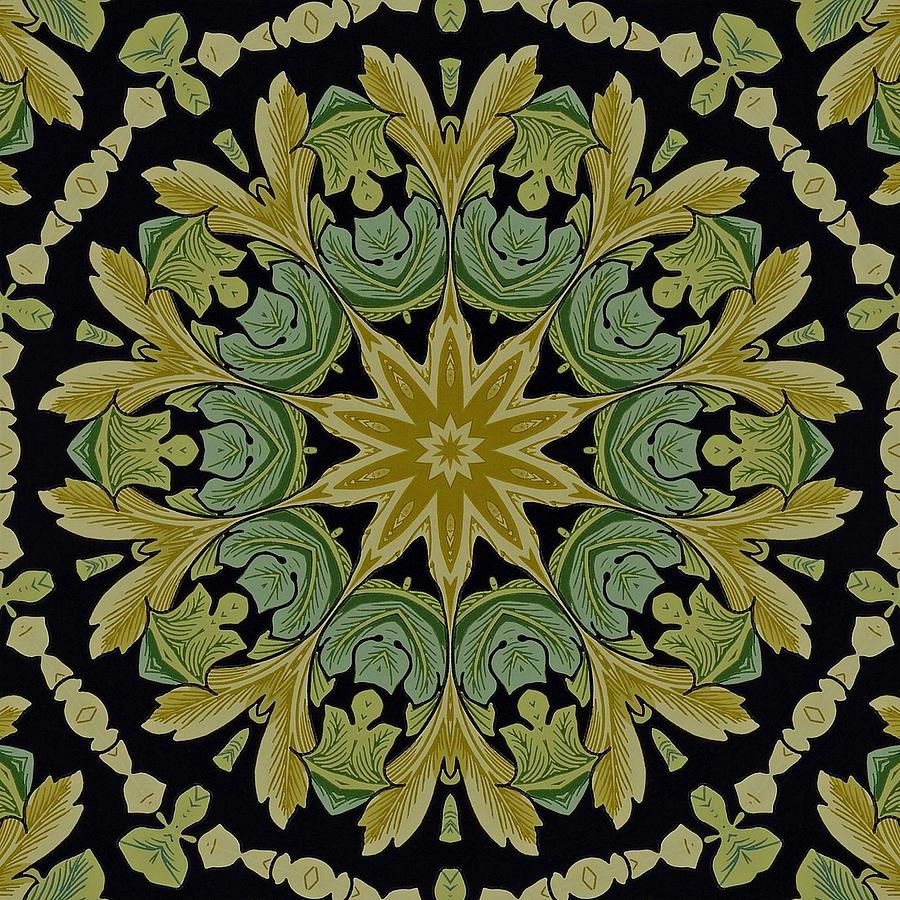 Mandala Leaves In Pale Blue, Green and Ochra Digital Art by Taiche Acrylic Art