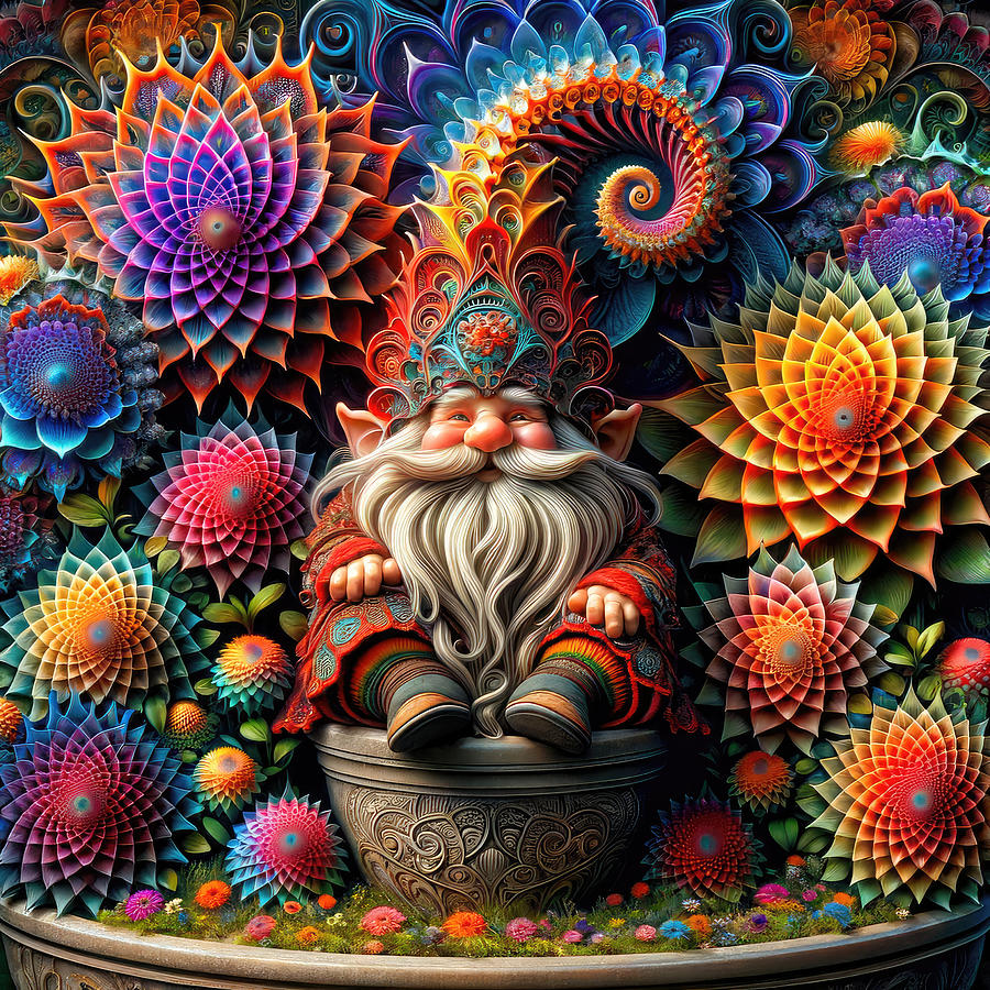 Mandala Magic - The Garden Gnomes Enchantment Digital Art by Bill and Linda Tiepelman
