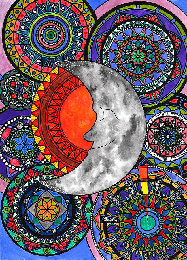Mandala Moon Painting by Gemma Reece-Holloway