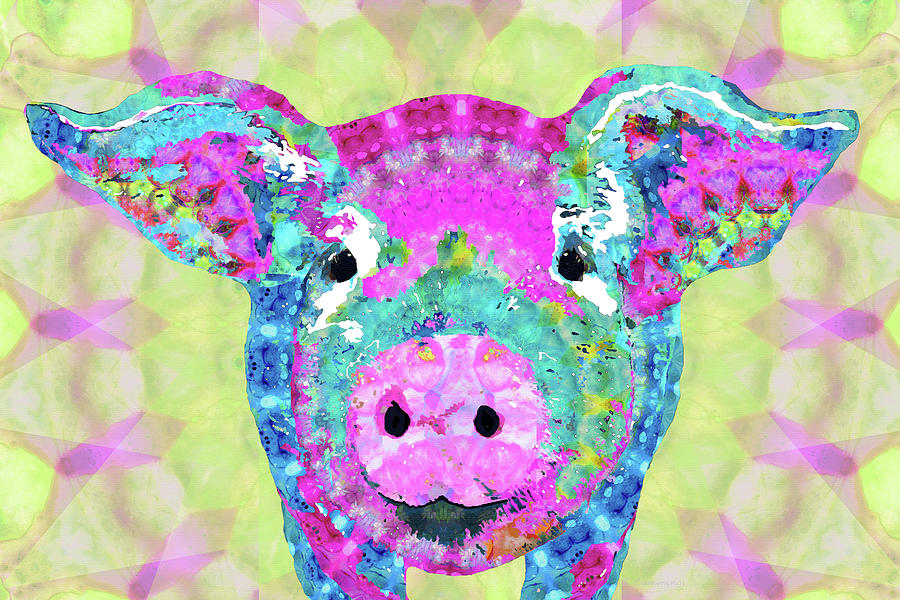 Mandala Pig Art - Oinkdala - Sharon Cummings Painting by Sharon Cummings