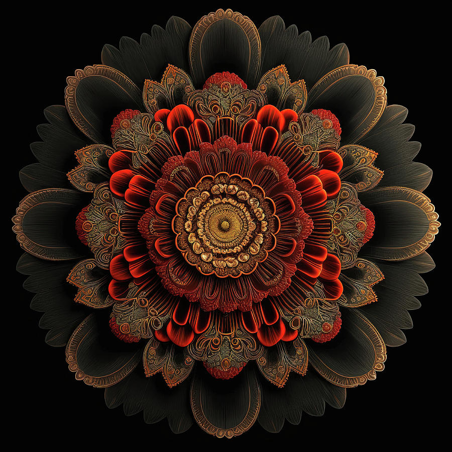 Mandala - Red Gerbera I Digital Art by Lily Malor