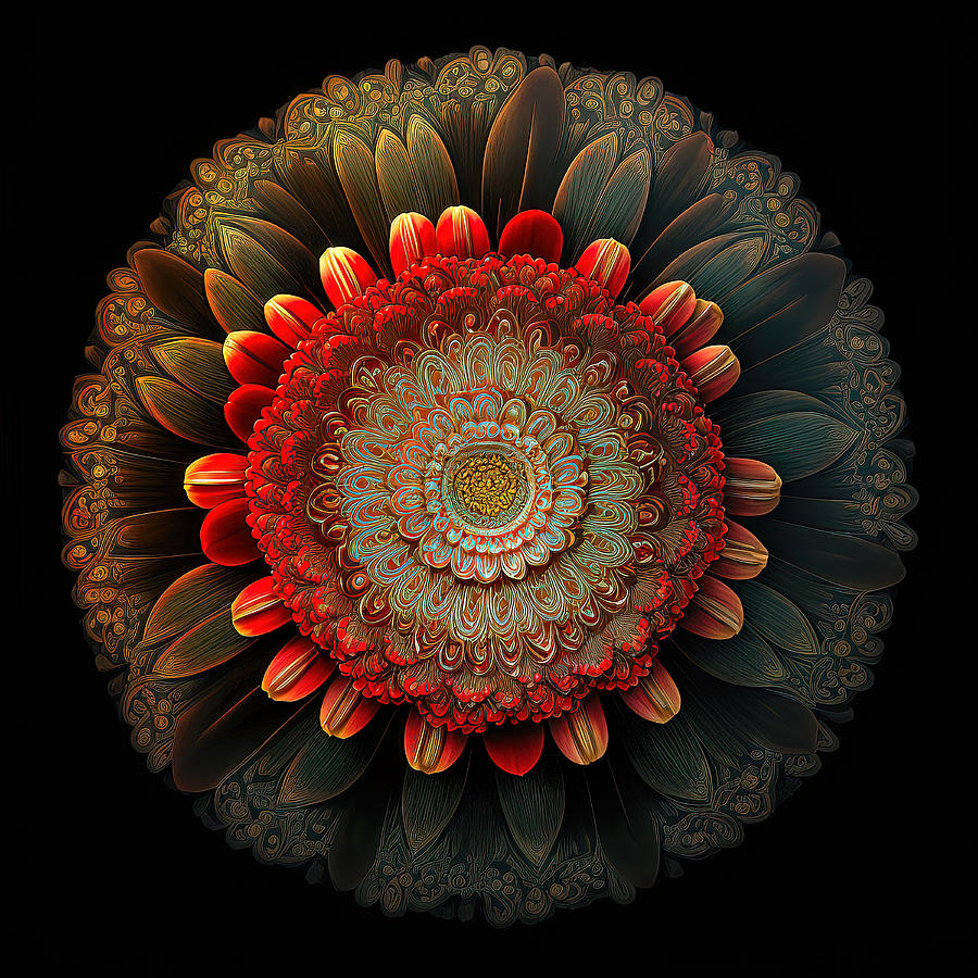 Mandala - Red Gerbera VII Digital Art by Lily Malor - Fine Art America