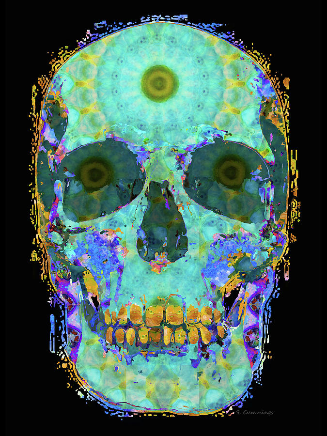 Primary Colors Painting - Mandala Skull Art - Third Eye Chakra - Sharon Cummings by Sharon Cummings