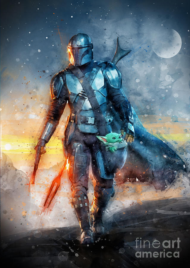 Star Wars Painting - Mandalorian and Baby Yoda / The Child / Grogu season 2 by Waldek Dabrowski Star Wars Painting - Mandalorian and Baby Yoda / The Child / Grogu season 2 by Waldek Dabrowski