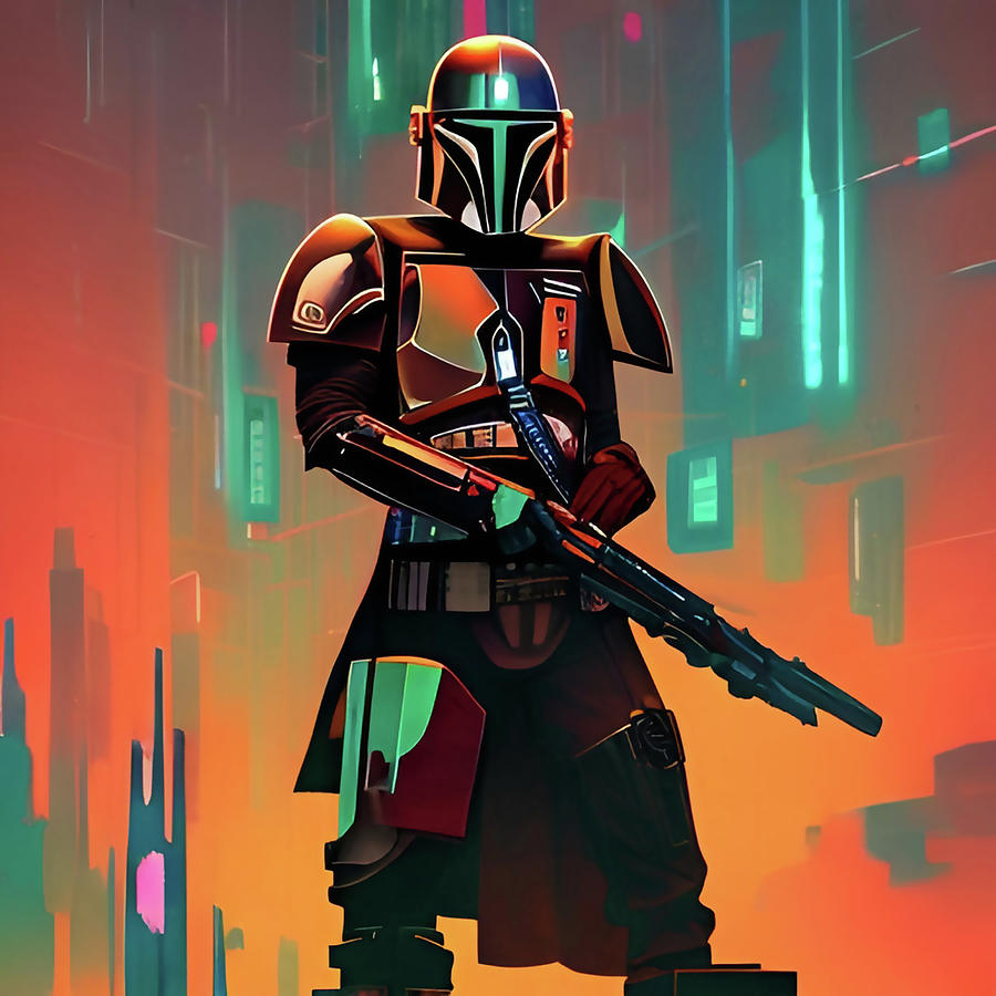 Mandalorian knight, in cyberpunk style, from star wars Digital Art by ...