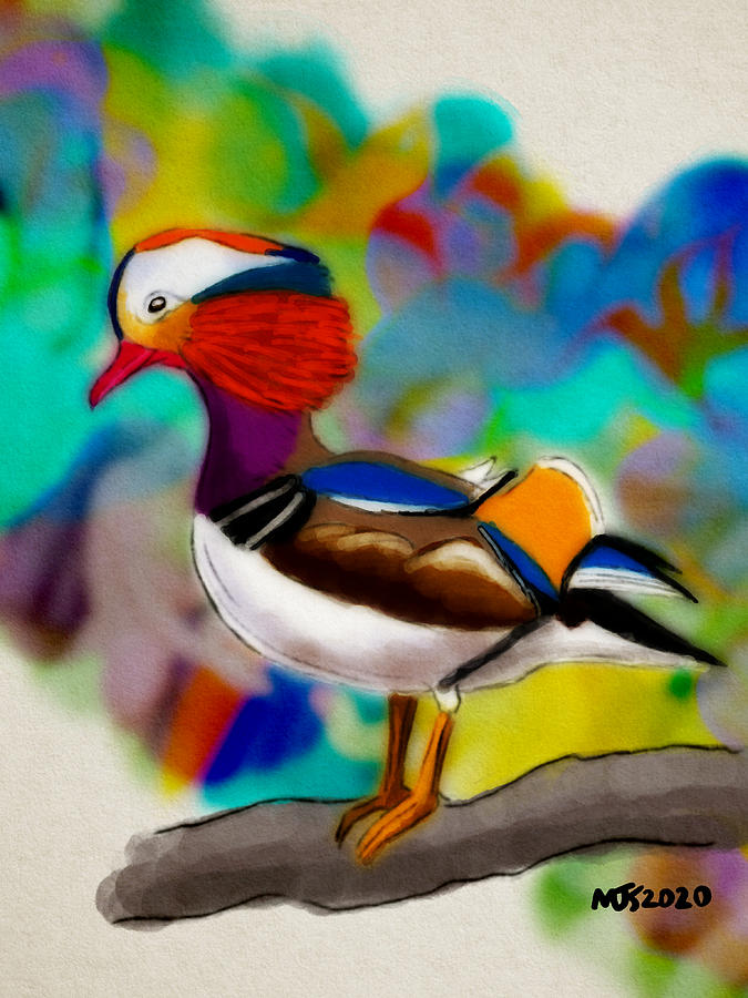 Mandarin Duck On A Limb Digital Art by Michael Kallstrom