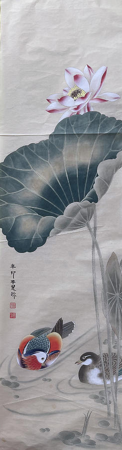 Mandarin Ducks and Lotus Painting by HuiZhen Zhang Mandarin Ducks and Lotus Painting by HuiZhen Zhang
