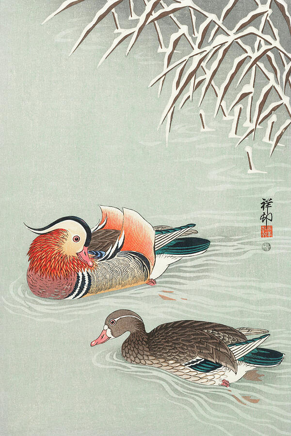 Mandarin ducks by Ohara Koson Painting by Mango Art Mandarin ducks by Ohara Koson Painting by Mango Art
