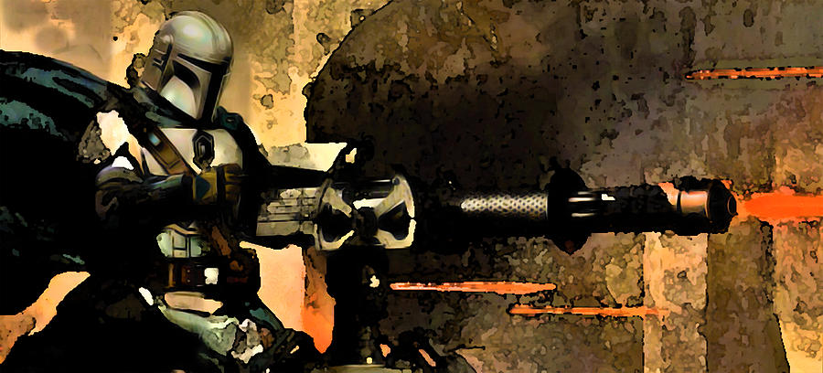 Mando Machine gun fight Mode 2 Digital Art by Aldane Wynter