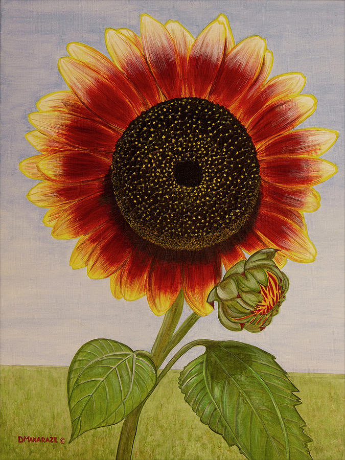 Mandys Magnificent Sunflower Painting by Donna  Manaraze