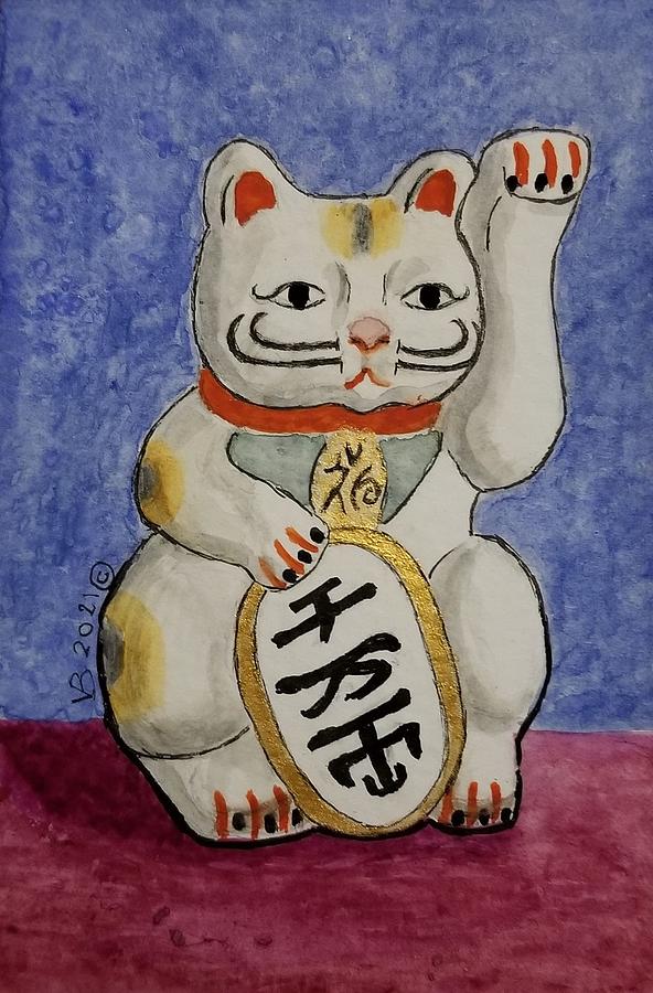 Maneki Neko Beckoning Cat Painting by Vera Smith