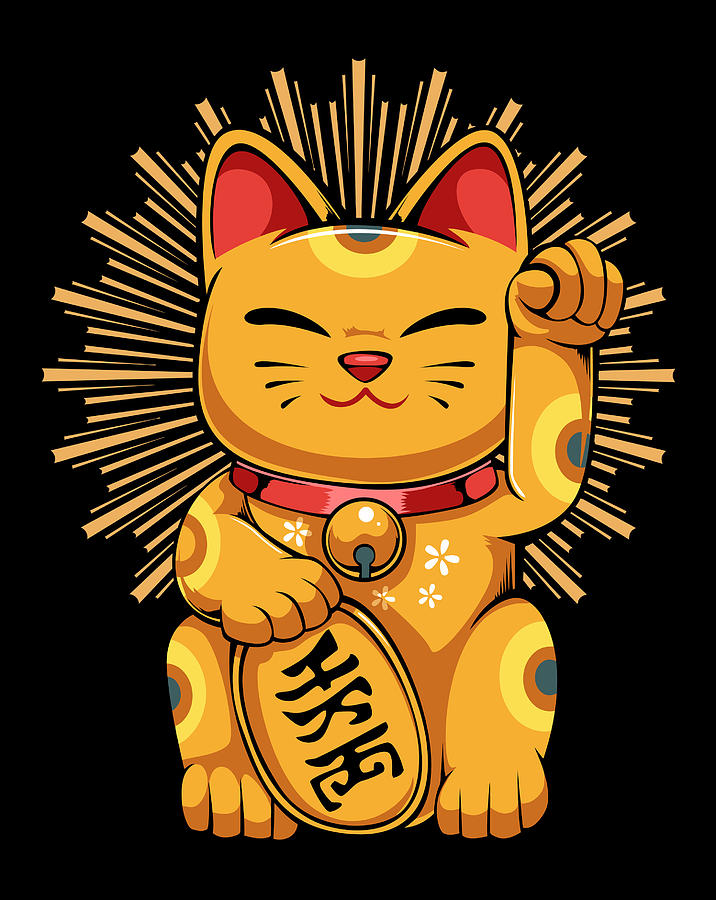 Maneki Neko Japanese Lucky Cat Kawaii Koban Feng Shui Drawing by Lucy Wilk