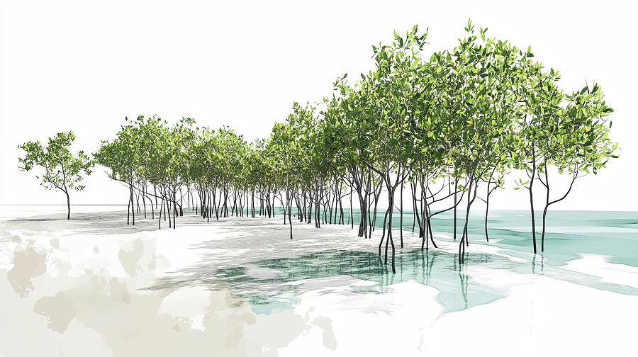 Mangrove Oasis - Soft Green and Blue Art Painting by Lourry Legarde Mangrove Oasis - Soft Green and Blue Art Painting by Lourry Legarde