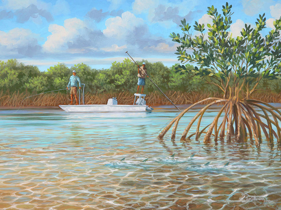 Bonefish Painting - Mangrove Wall by Guy Crittenden