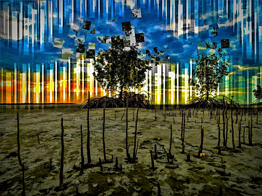 Mangroves Pixelated Mixed Media by Joan Stratton