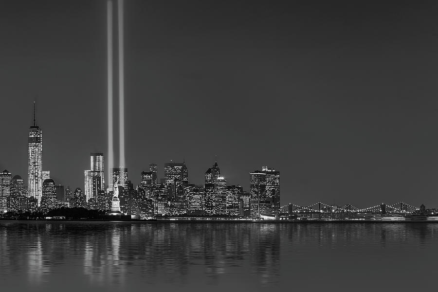 Manhattan 911 Tribute BW Photograph by Susan Candelario