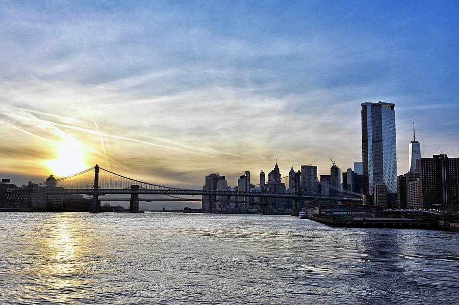 Manhattan and Brooklyn Bridges at sunset Photograph by Brendan Reals ...