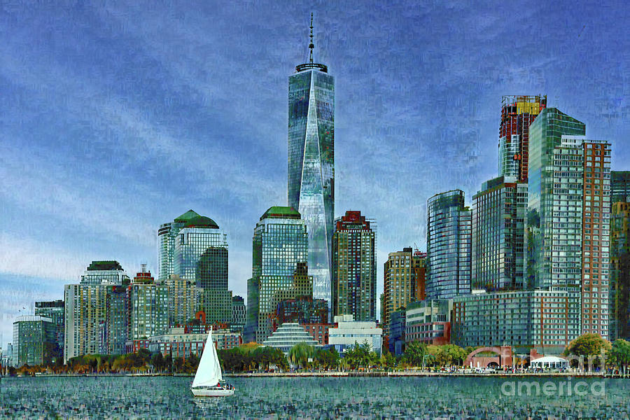 Manhattan and sailboat Digital Art by Bobbie Turner