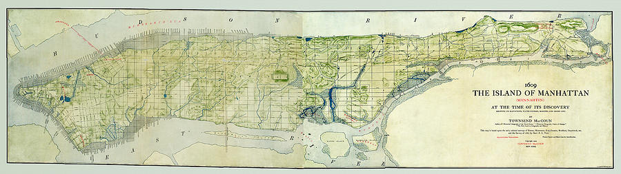 Manhattan as it was in 1609 from 1909 Map Photograph by Phil Cardamone