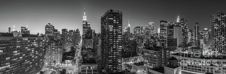 Manhattan at night in black and white Photograph by Henk Meijer Photography