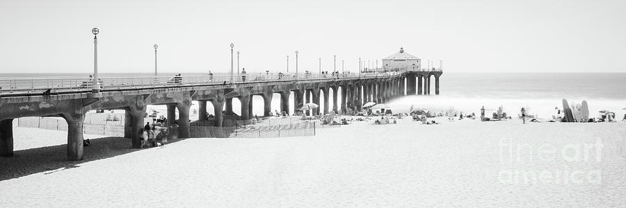 Manhattan Beach Pier Black and White Panorama Photo Photograph by Paul Velgos