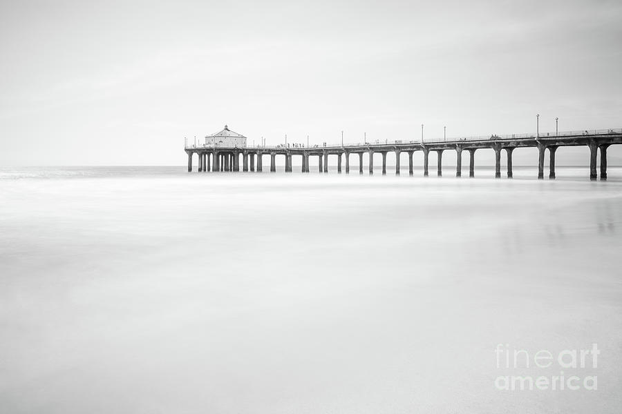 Manhattan Beach Pier California Black and White Photo Photograph by Paul Velgos