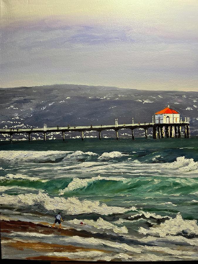 Manhattan beach pier  Painting by Ray Khalife