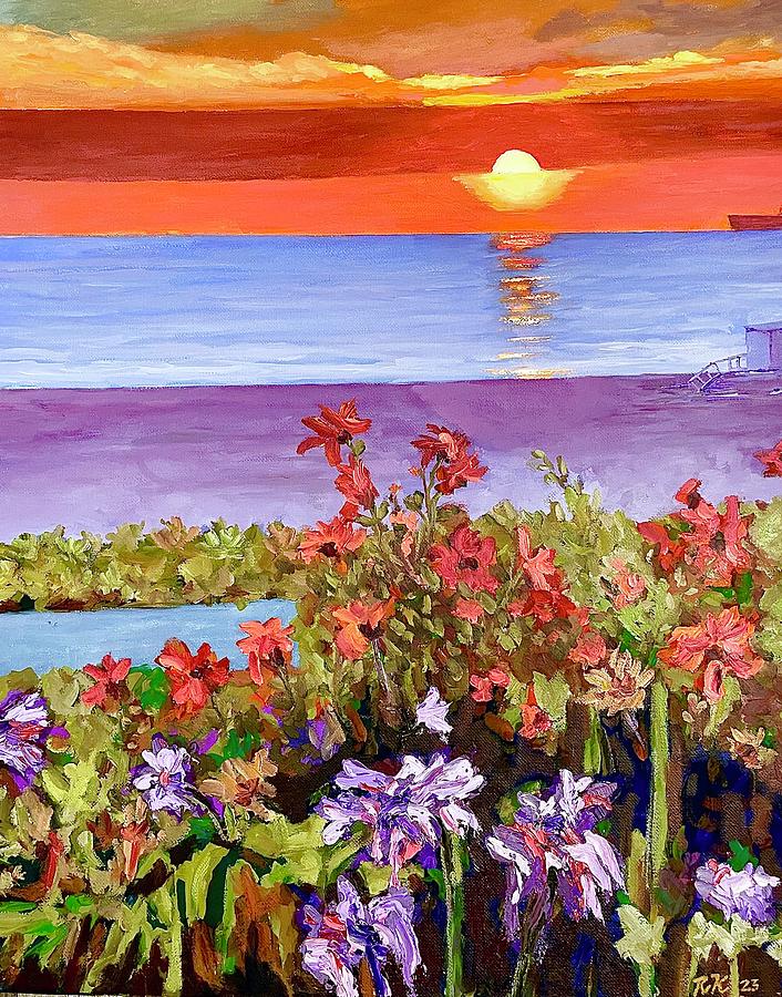 Manhattan beach sunset  Painting by Ray Khalife