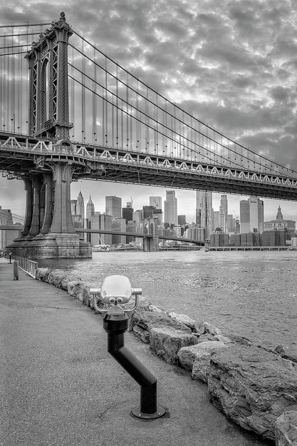 Manhattan Bridge Frames WTC BW Photograph by Susan Candelario