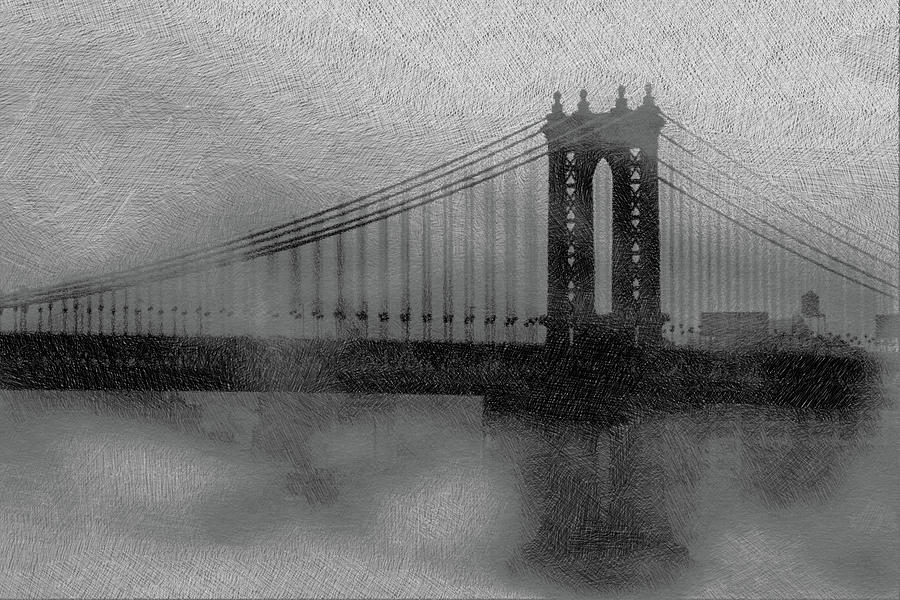 Manhattan bridge on a Foggy Night George Washington Painting by Tony Rubino