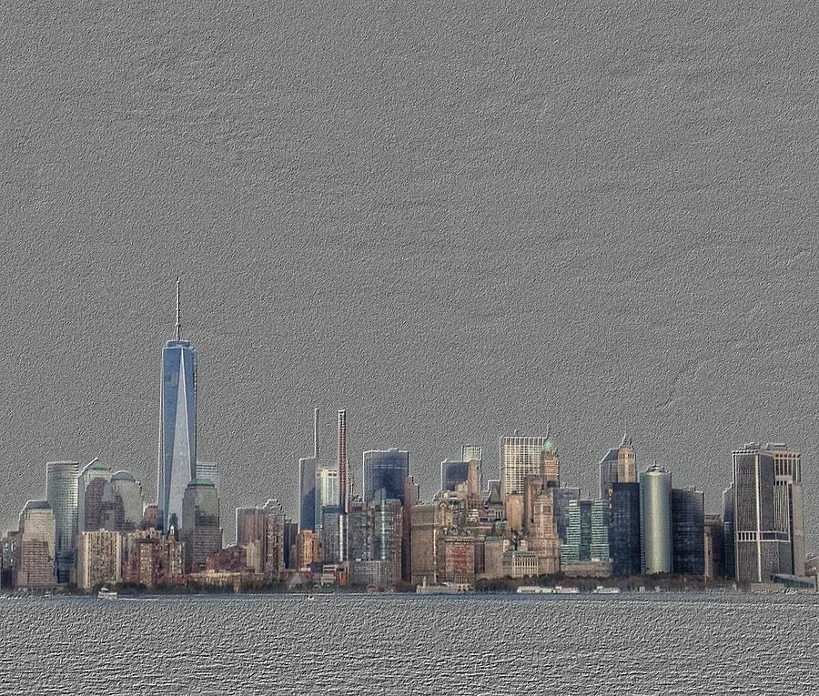 New York City Photograph - Manhattan Landscape New York City - Emboss and Colors Series by Marianna Mills