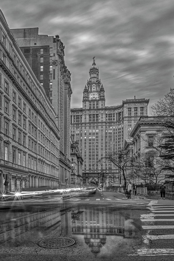 Manhattan Municipal Reflection BW Photograph by Susan Candelario