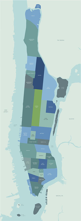 Manhattan Neighborhoods Map Drawing by Hey Darlin