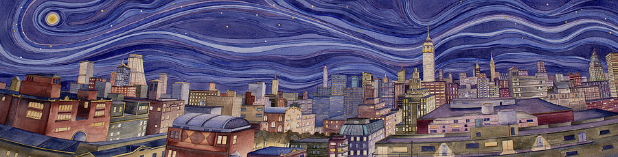 Manhattan Nightime Impressions Painting by Scott Kirby