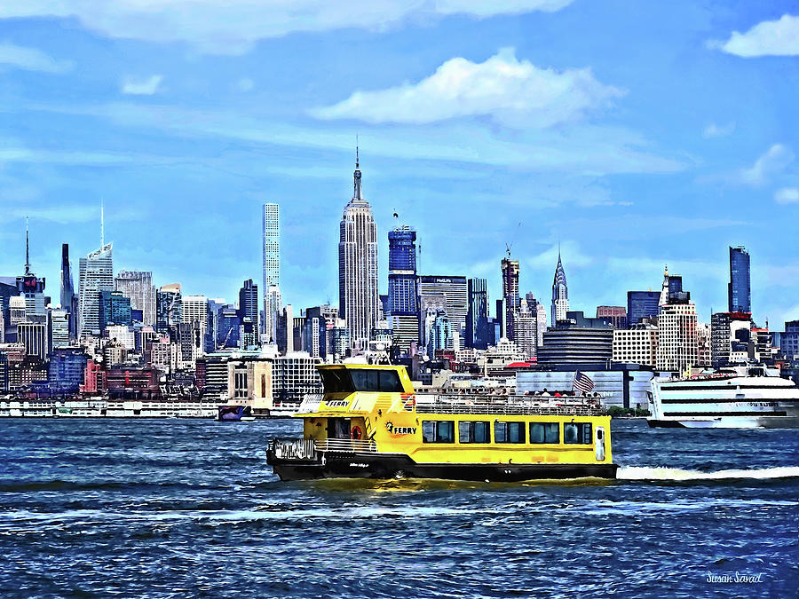 Manhattan NY - Ferry In Front Manhattan Skyline Photograph by Susan Savad