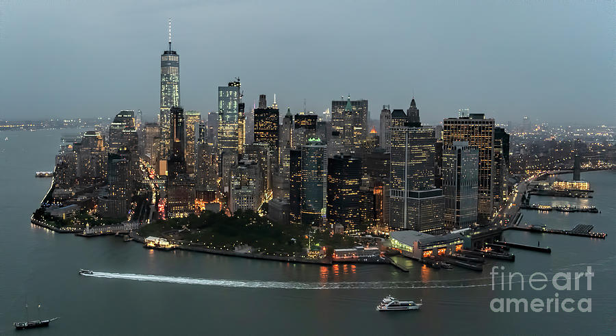 Manhattan - Skyline of New York City Night Aerial View Photograph by David Oppenheimer