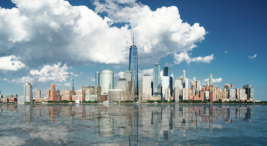Manhattan skyline, reflection on Hudson river Photograph by Jean-Luc Farges