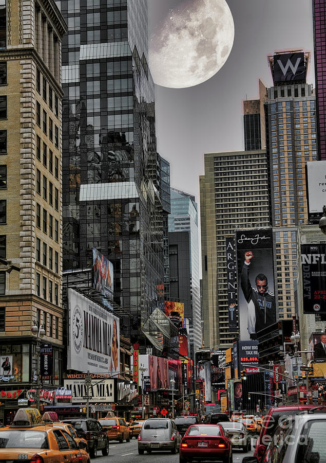 Manhattan Super Moon Times Square  Photograph by Chuck Kuhn
