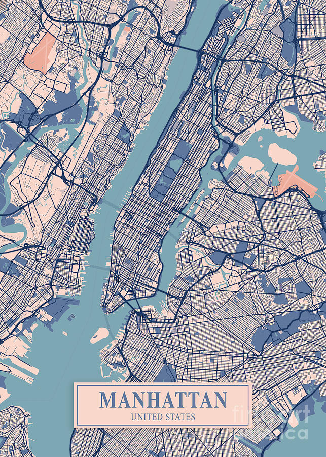 Manhattan United States Breezy City Map Digital Art By Tien Stencil Pixels 6909